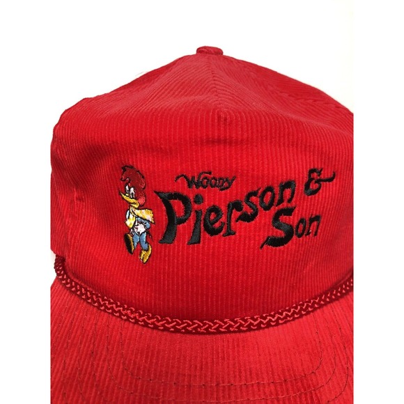 Vintage Corduroy Red Zip Back Hat Woody Woodpecker Embroidered Otto Cap - Picture 9 of 13